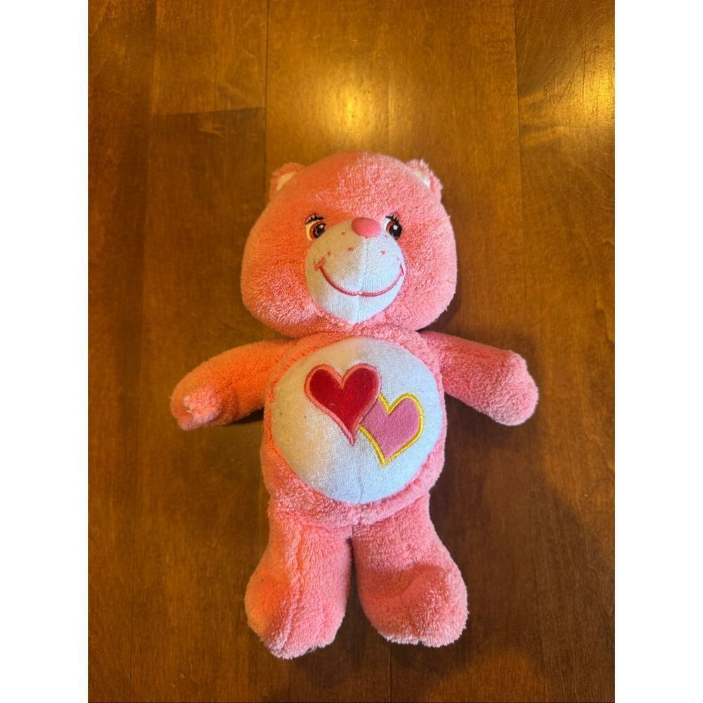 Care Bears Love-A-Lot Bear Plush 2004 Pink Hearts Belly Rattle Baby Toy 9” Vinta